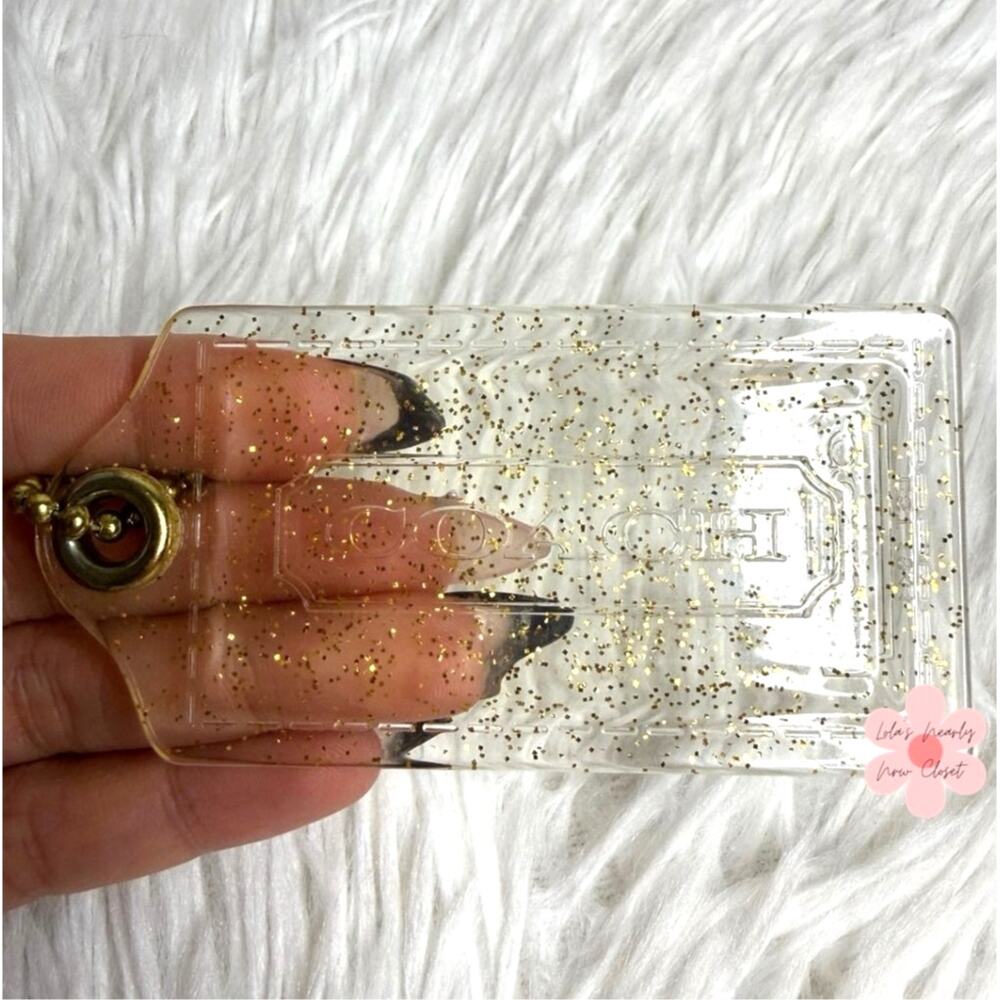 3” COACH Poppy Clear Gold Fob Bag Charm Hang tag Hangtag